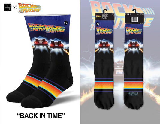 Back to the Future "Back in Time" Men's Crew Straight Down Sublimation Socks (Size 8-12)