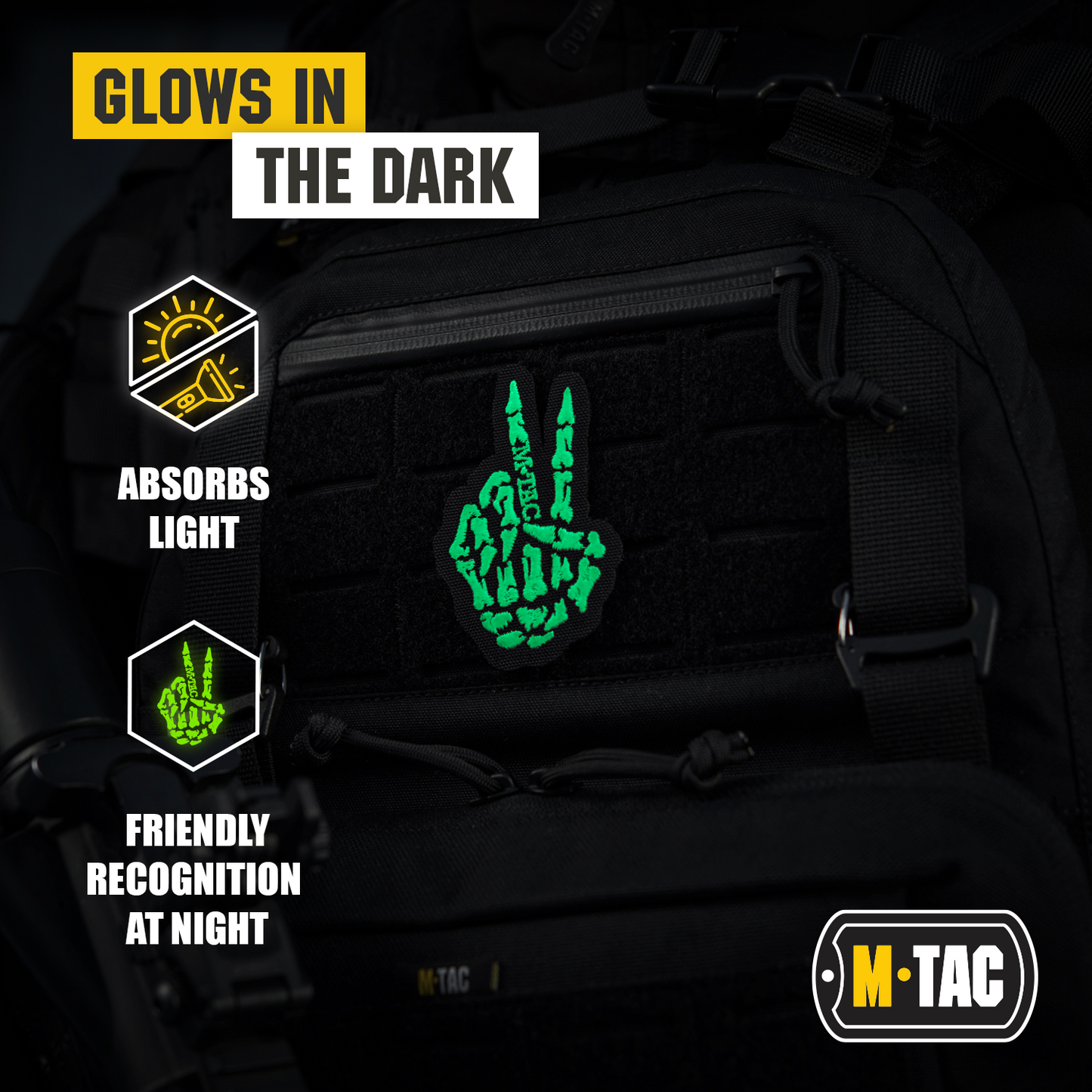 M-Tac GITD Patch Victory Hand (Embroidered) Black