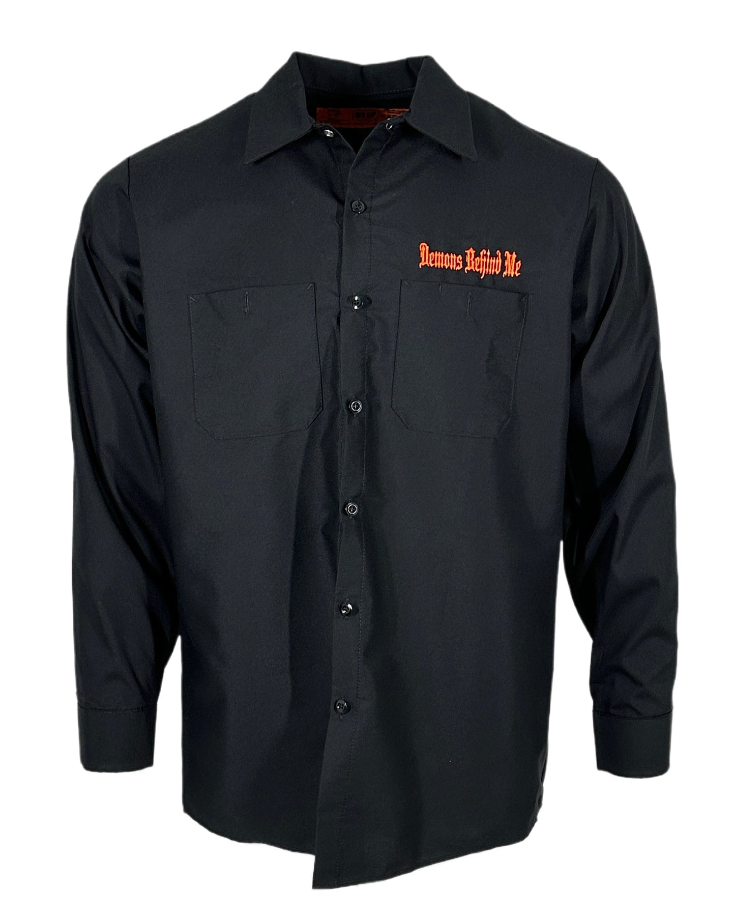 Men's Long Sleeve Black Embroidered Shop Shirt - Orange Logo