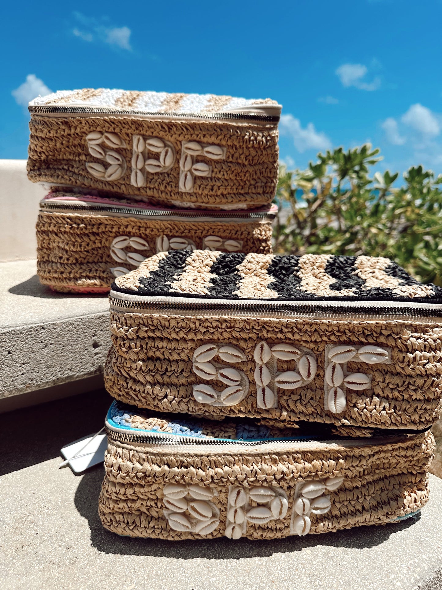 SPF Open Top Makeup Bag with Puka Shells