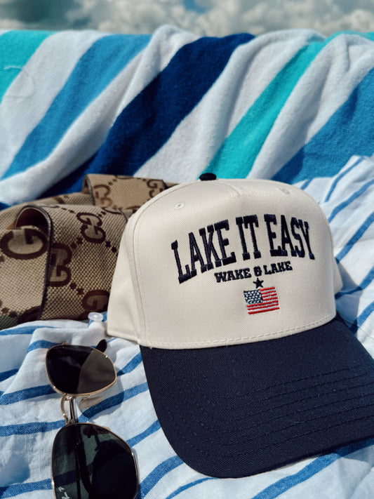 Lake it Easy - Navy Vintage Trucker Hat - PREORDER