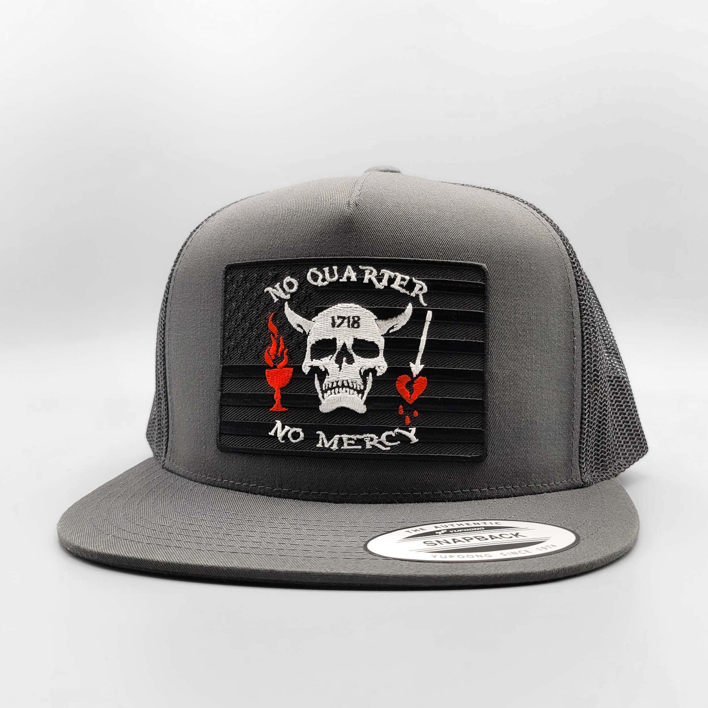 Blackbeard Pirate No Quarter, No Mercy Patriotic Trucker Hat