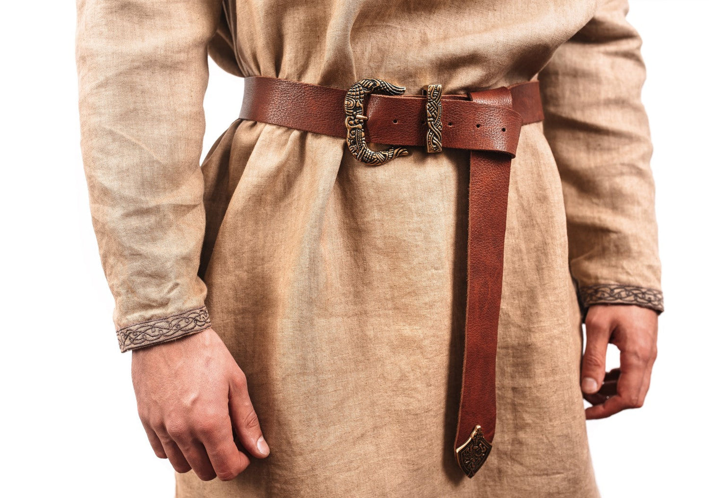 Brown Leather Belt with Brass Buckle & Tip