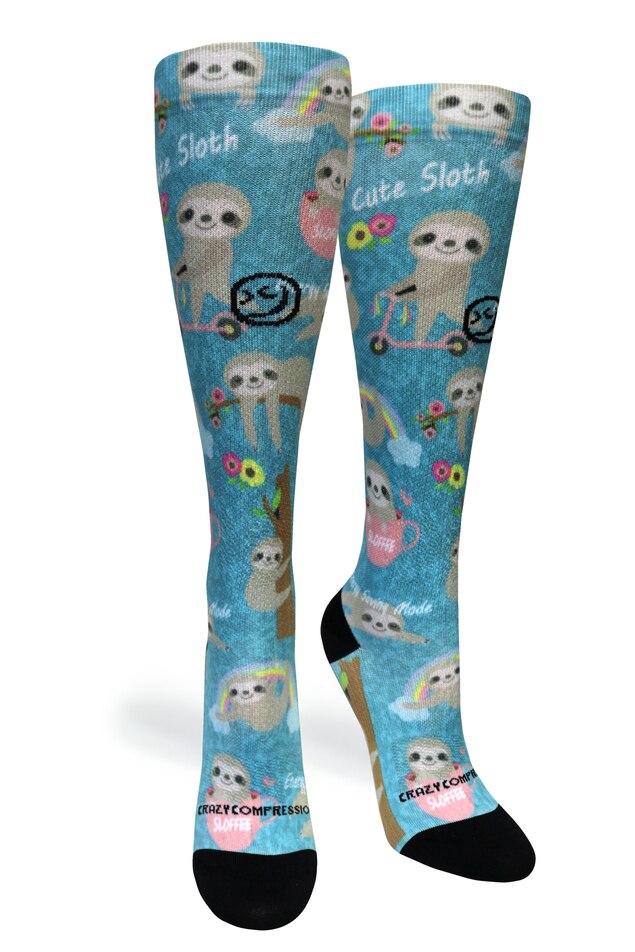 Aqua Cute Sloths - (Standard & Extra Wide)