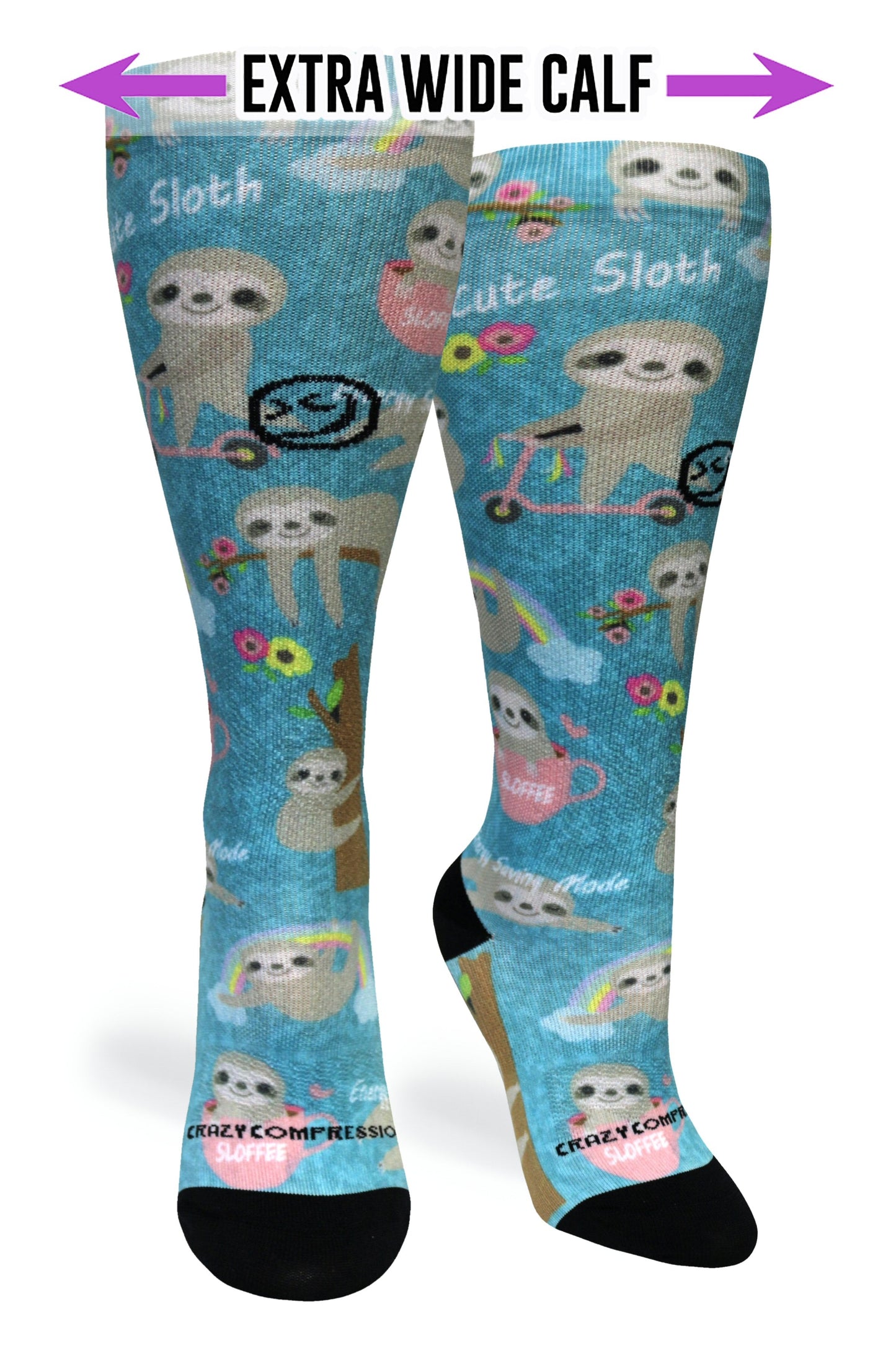 Aqua Cute Sloths - (Standard & Extra Wide)