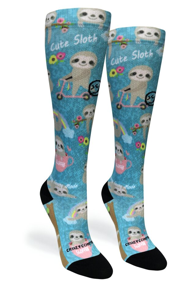 Aqua Cute Sloths - (Standard & Extra Wide)