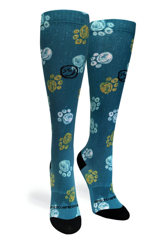 Best Frens Paw Prints Dk Teal - (Standard & Extra Wide)