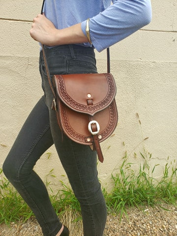 Leather Saddle Bag Purse with Detachable Strap