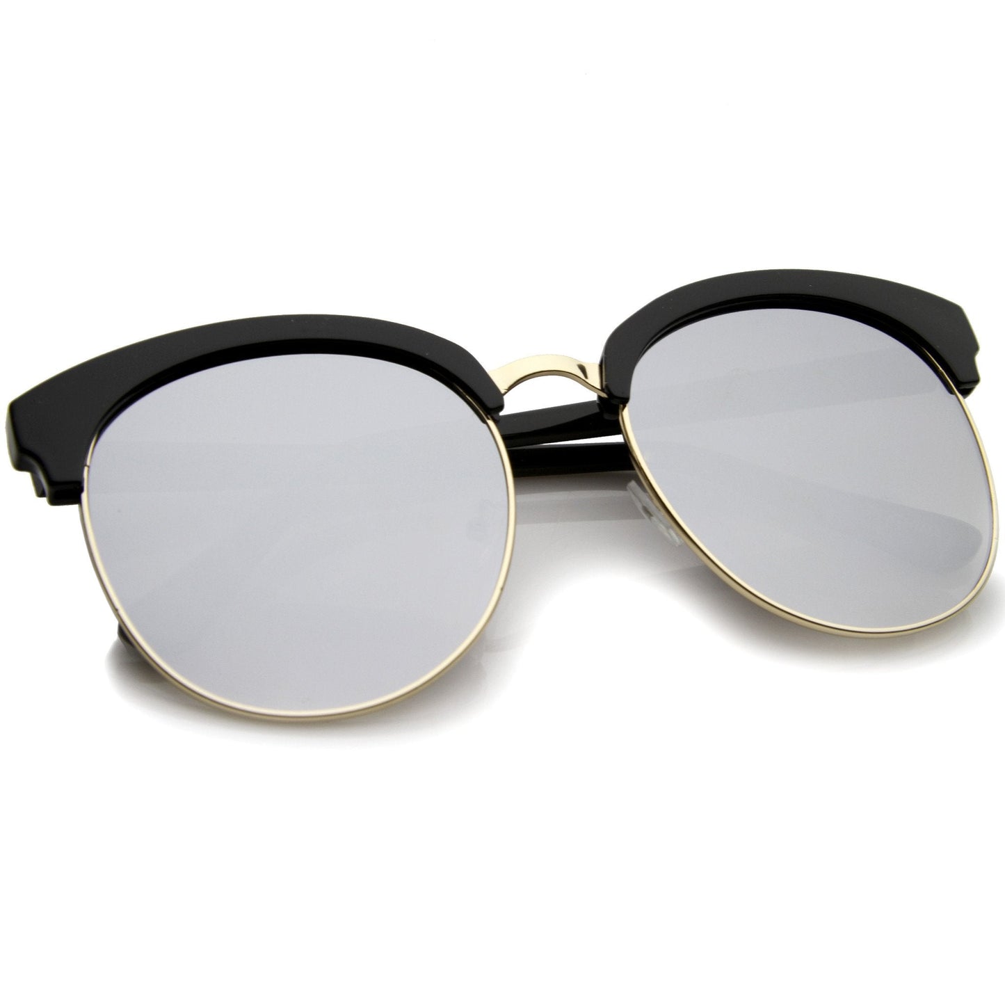 Women's Oversize Round Half Frame Flash Lens Sunglasses A388