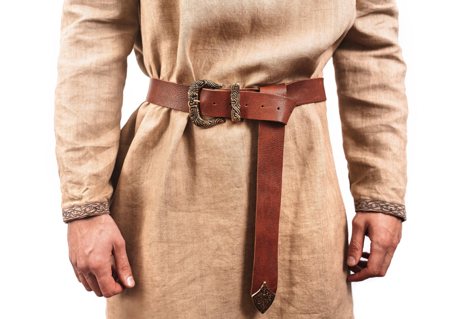 Brown Leather Belt with Brass Buckle & Tip