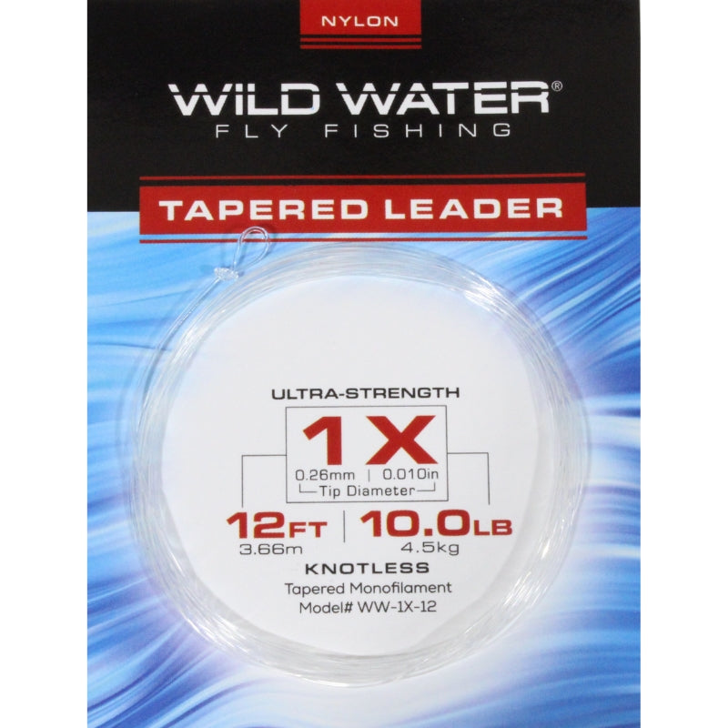 1X Tapered Nylon Monofilament Leader, 12' | 6 Pack | Wild Water Fly Fishing