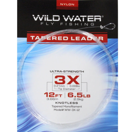 3X Tapered Nylon Monofilament Leader, 12' | 6 Pack | Wild Water Fly Fishing