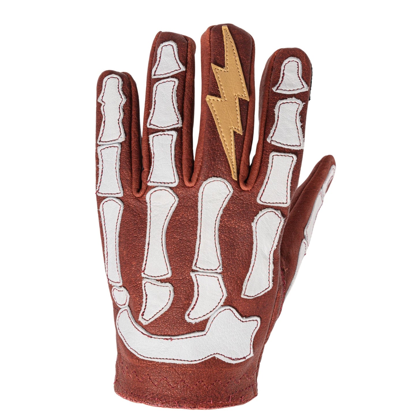 Astrapí (Lightning) Skeleton Leather Motorcycle Glove - Red-White