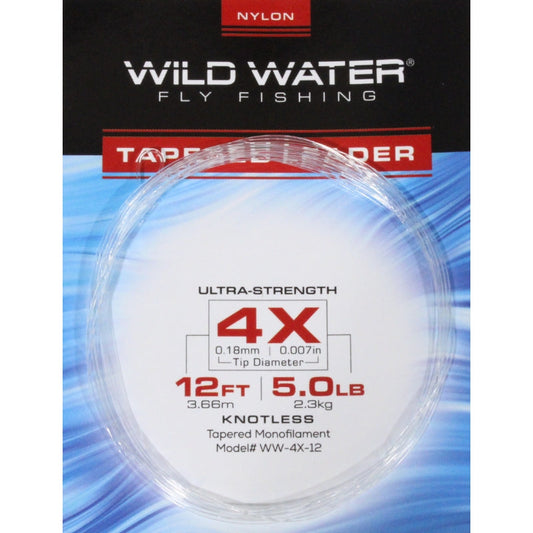 4X Tapered Nylon Monofilament Leader, 12' | 6 Pack | Wild Water Fly Fishing