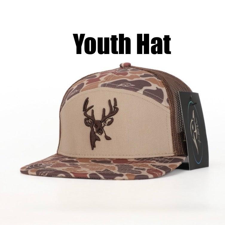 Youth 7 Panel Brown Old School 3 D Puff Deer Head w/ Brown Mesh