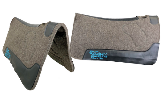 Gray Wool Saddle Pad with Black Leather & Turquoise Stitching