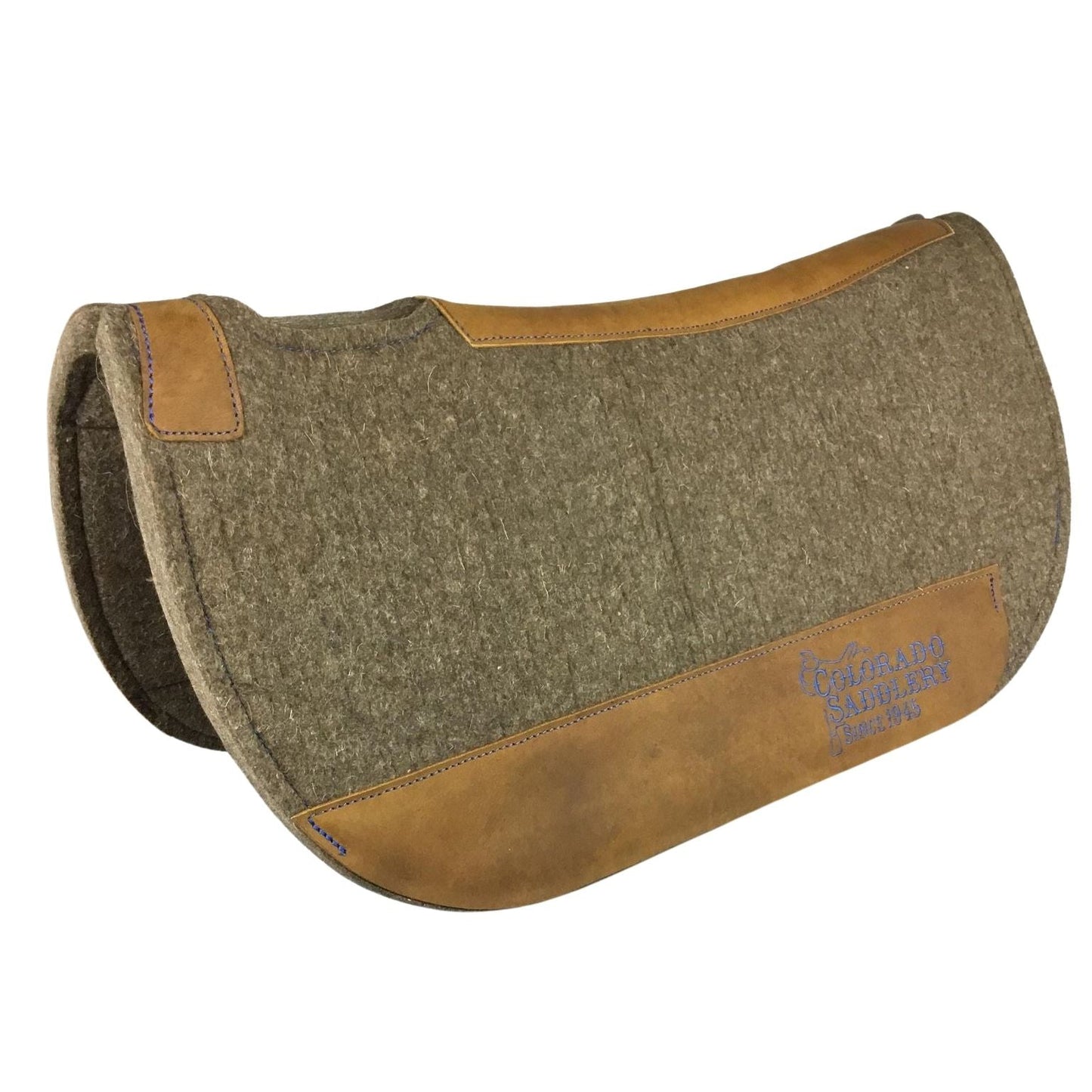 Chocolate Grey 100% Pressed Wool Round Saddle Pad with Blue Stitching