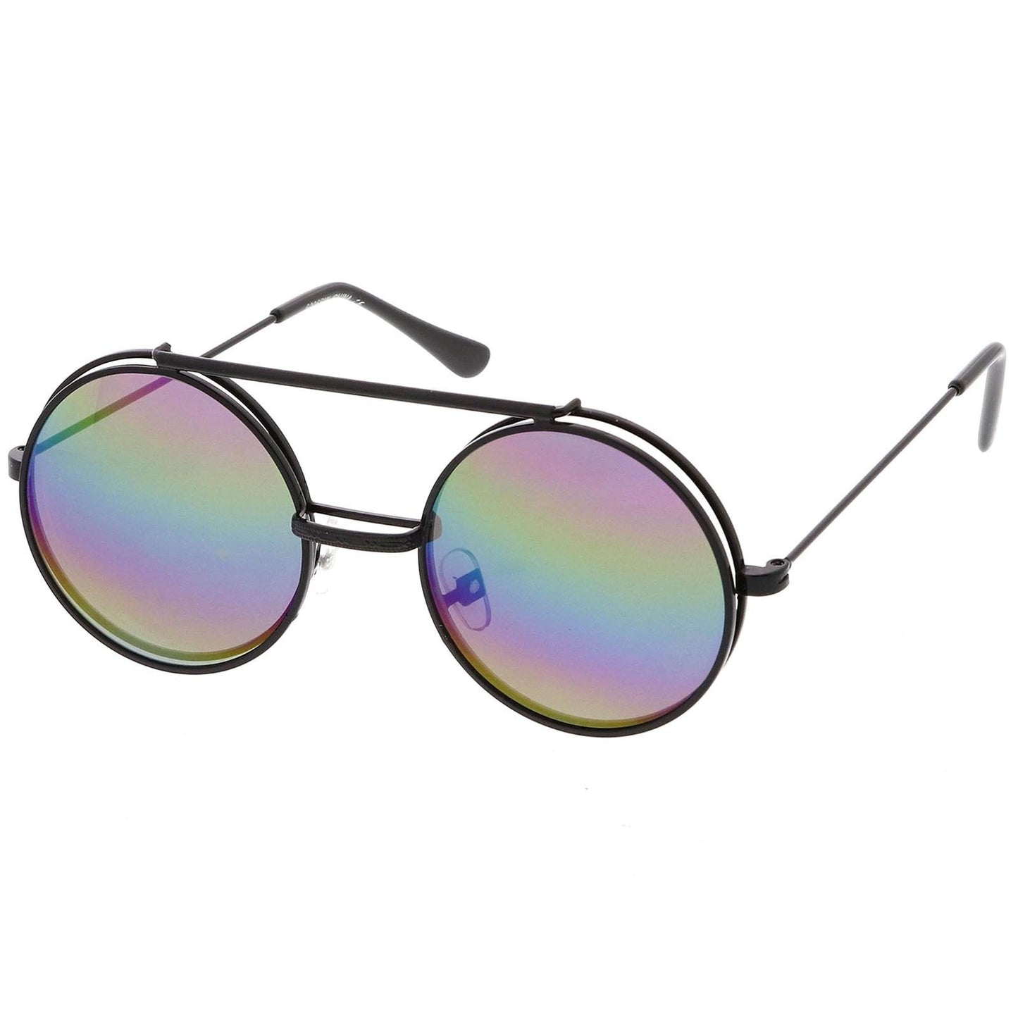 Retro Round Steampunk Mirrored Lens Flip Up Sunglasses 8966