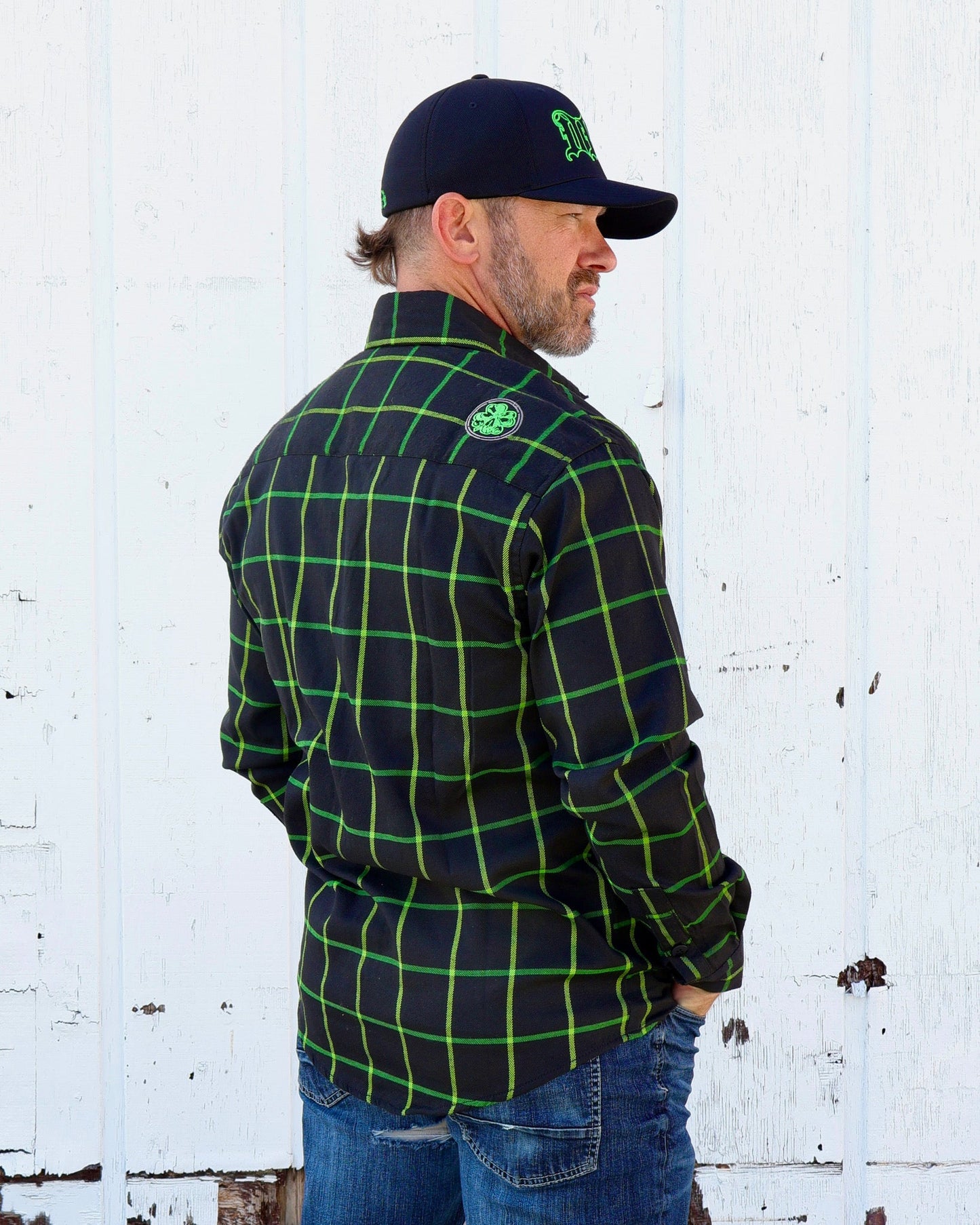 The "Lucky" Black & Green Flannel (Hidden Snap Collars)