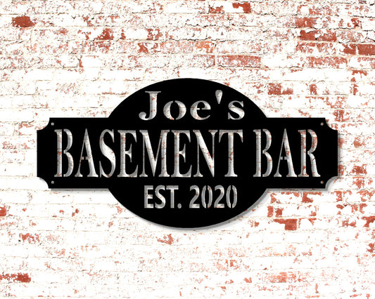 BASEMENT BAR Personalized Metal Sign with Name and EST. Date