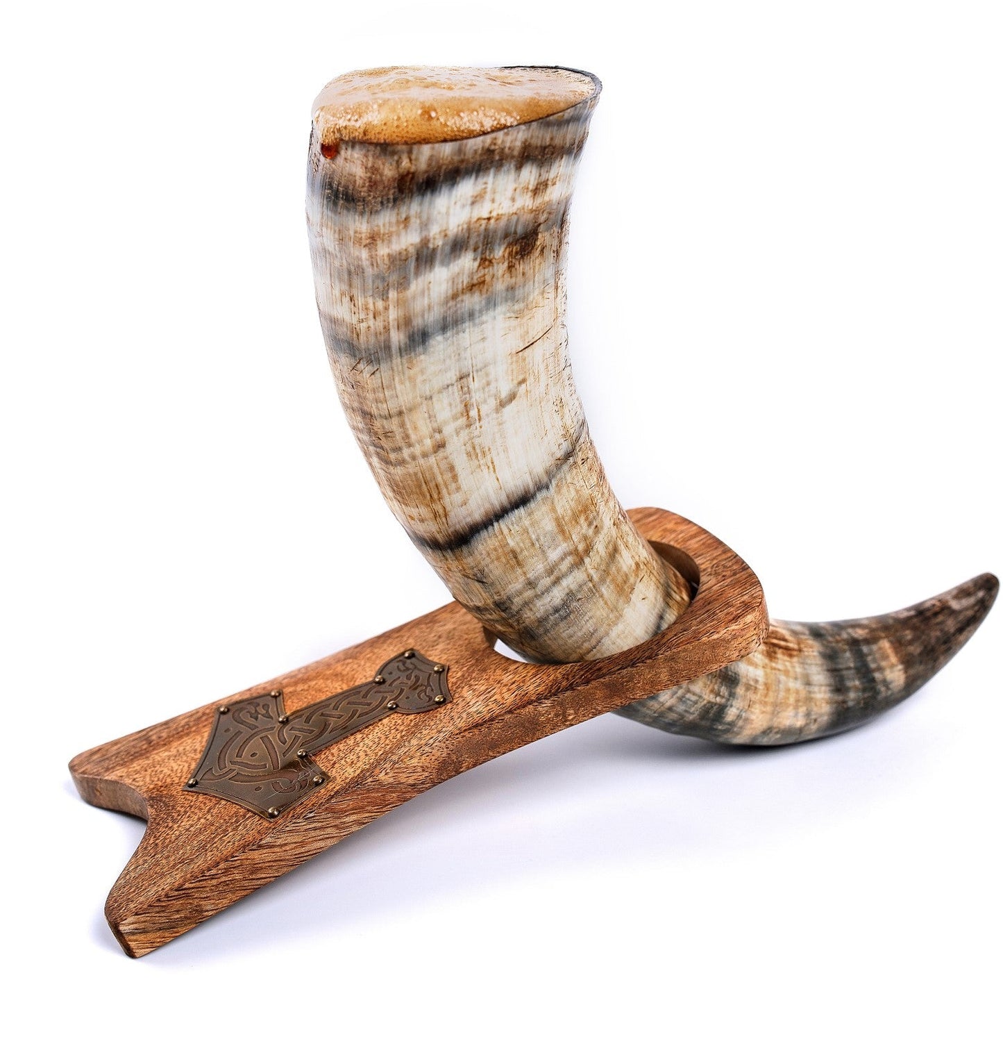 Curved Drinking Horn with Wooden Stand