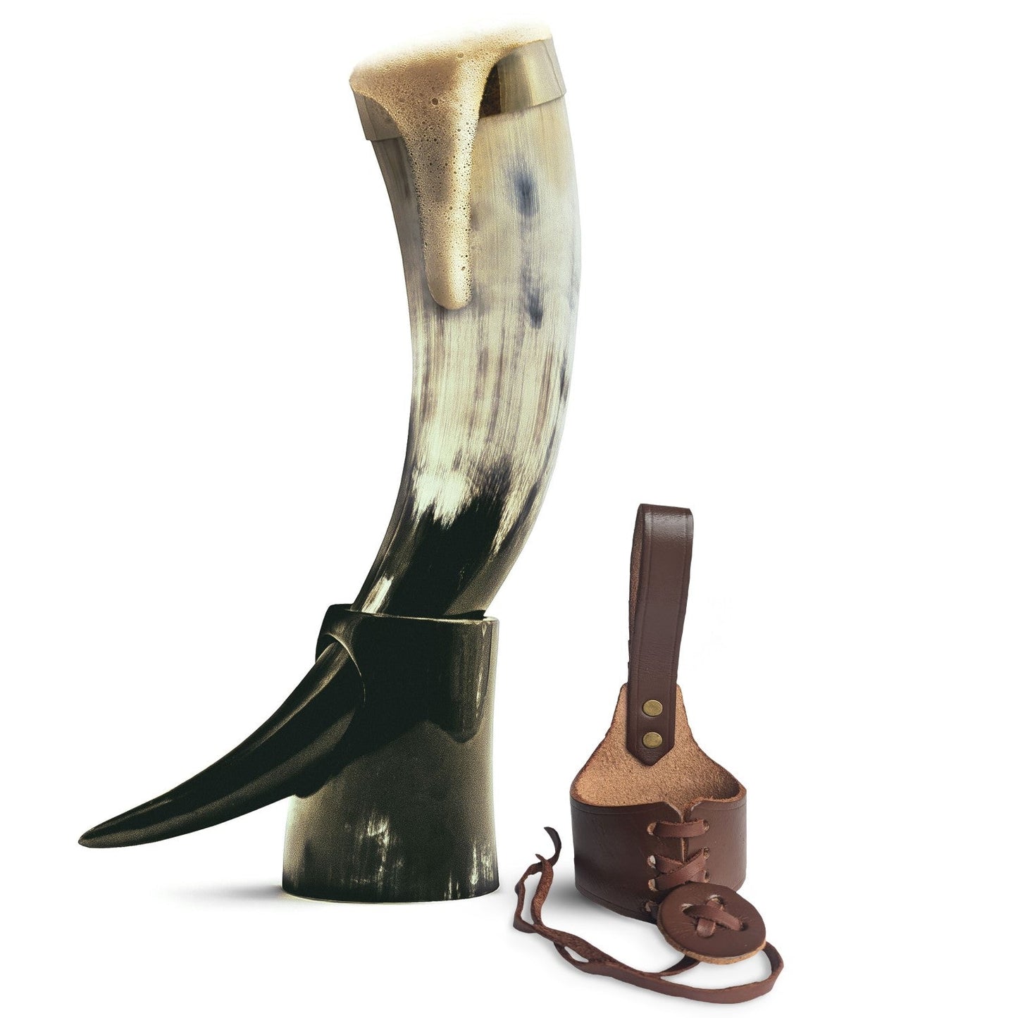 Curved Drinking Horn Bundle with Stand & Holster