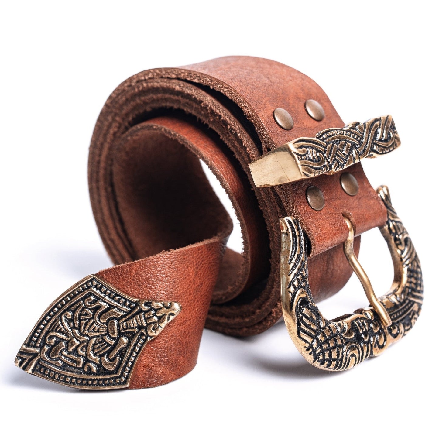 Brown Leather Belt with Brass Buckle & Tip