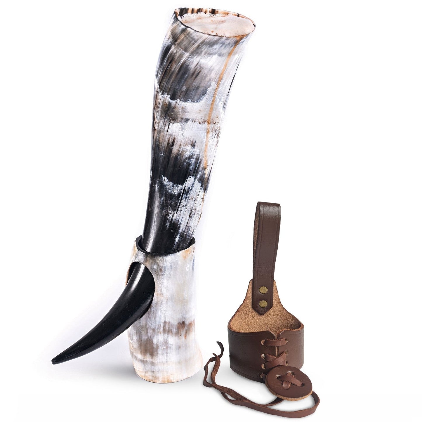 Curved Drinking Horn Bundle with Stand & Holster