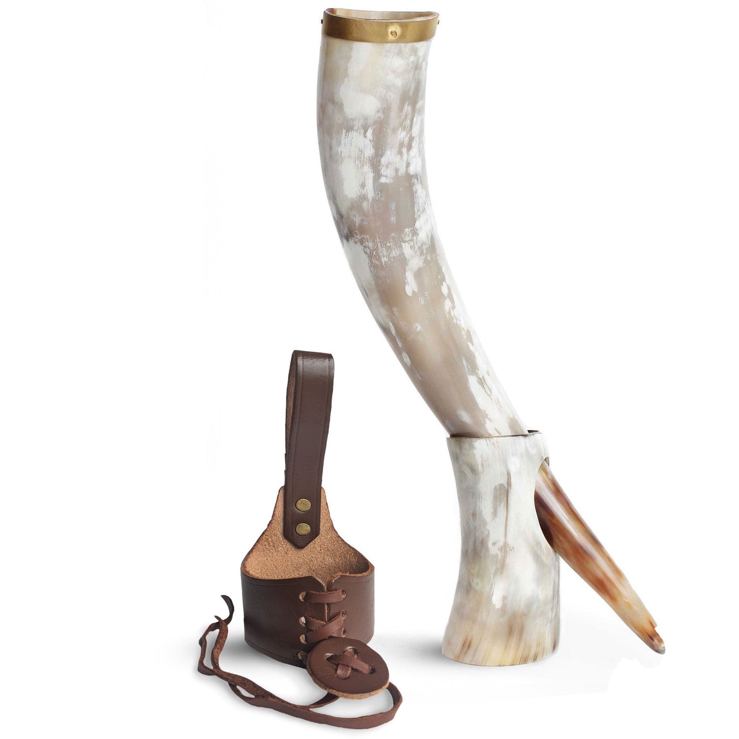 Curved Drinking Horn Bundle with Stand & Holster