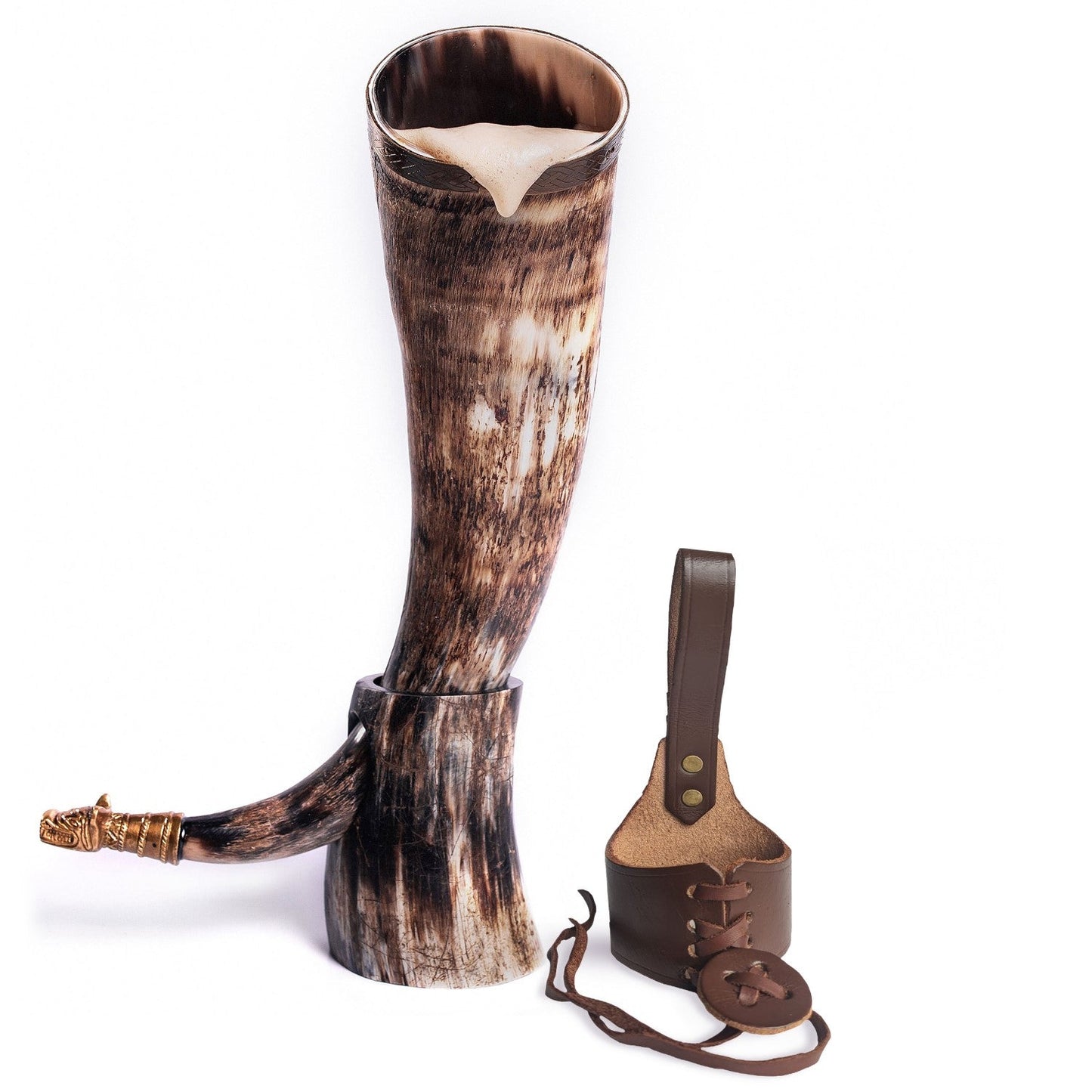 Curved Drinking Horn Bundle with Stand & Holster