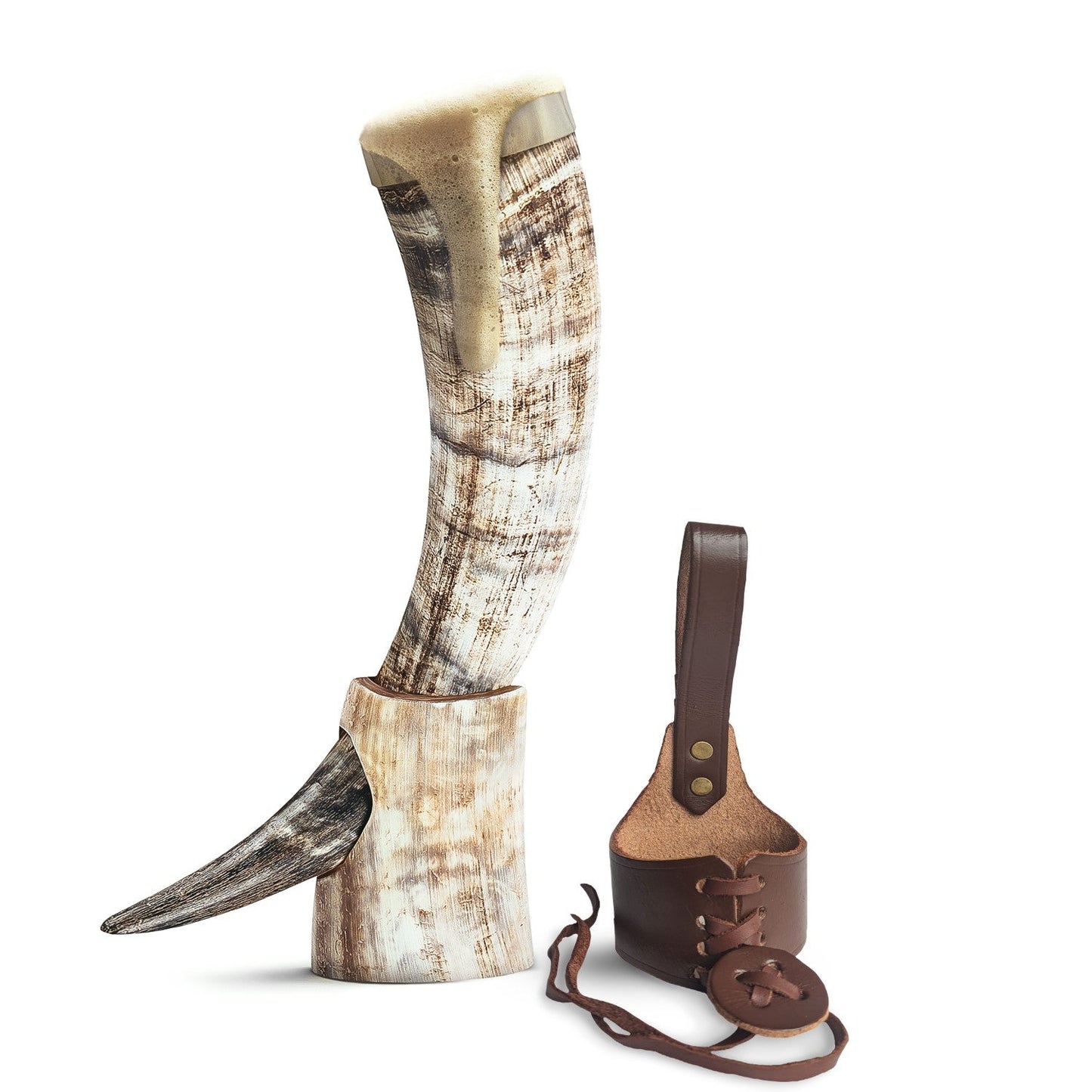 Curved Drinking Horn Bundle with Stand & Holster