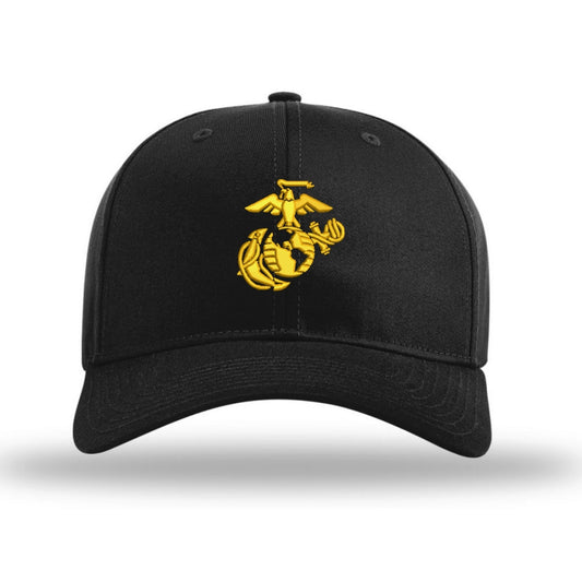 Eagle Globe & Anchor Structured USMC Hat embroidery - Black Hat w/ Gold