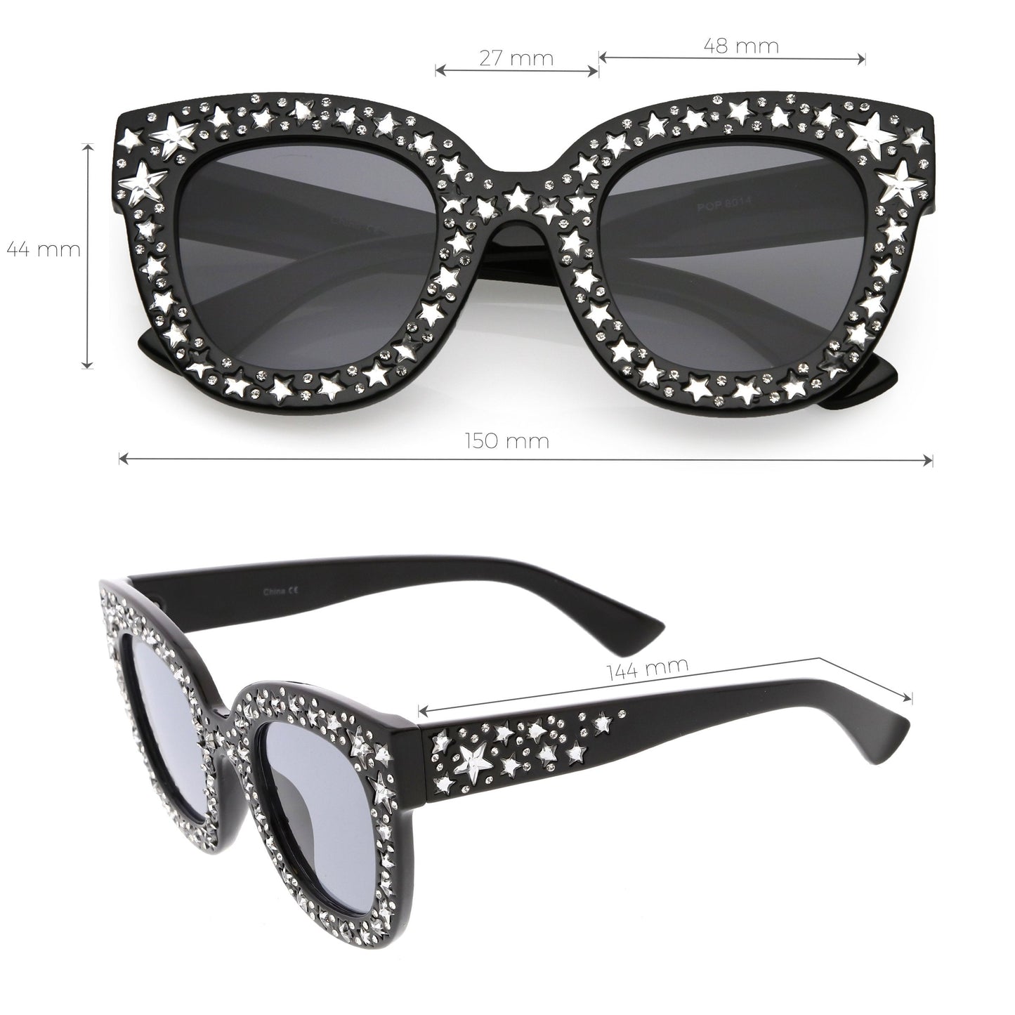 Women's Trendy Star Rhinestone Horned Rim Sunglasses C579