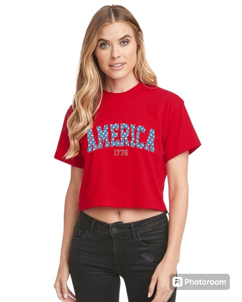 America Ladies Crop Tee (color options)