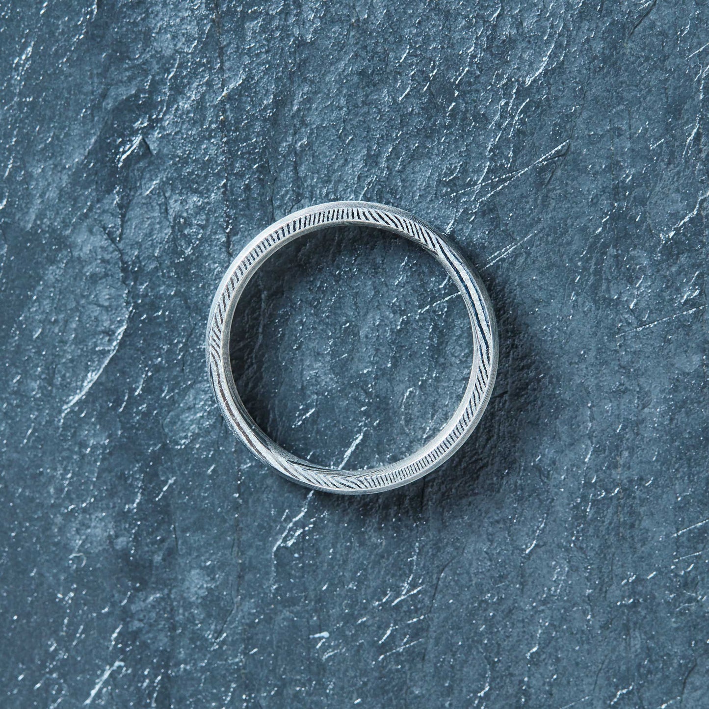 Wood Grain Damascus Steel Ring - Minimalist - 4MM