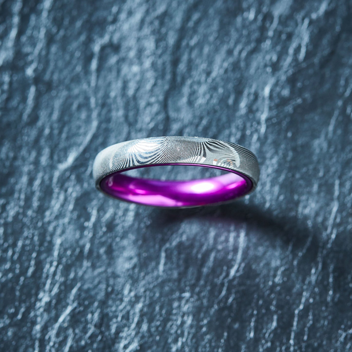 Wood Grain Damascus Steel Ring - Resilient Purple - 4MM