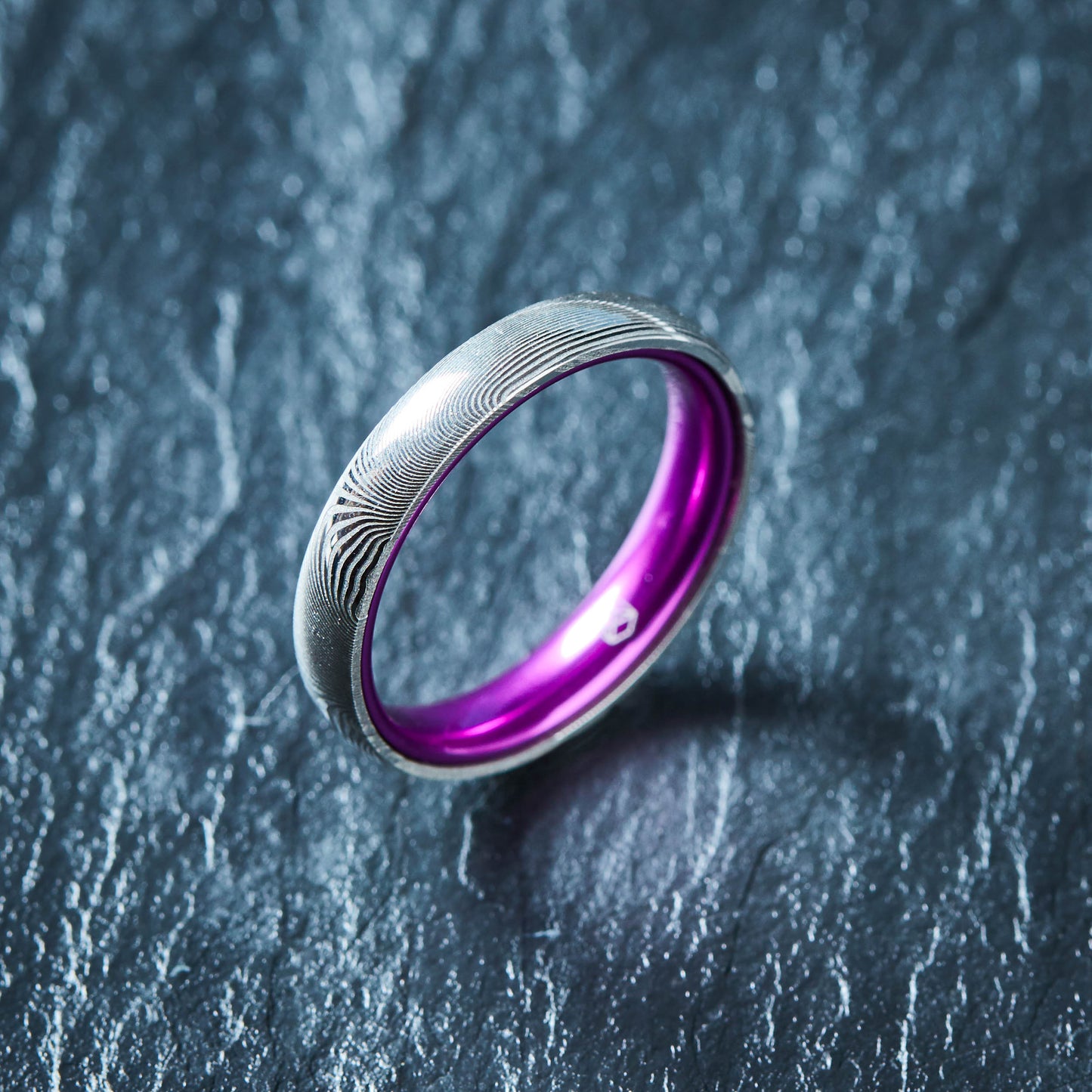 Wood Grain Damascus Steel Ring - Resilient Purple - 4MM