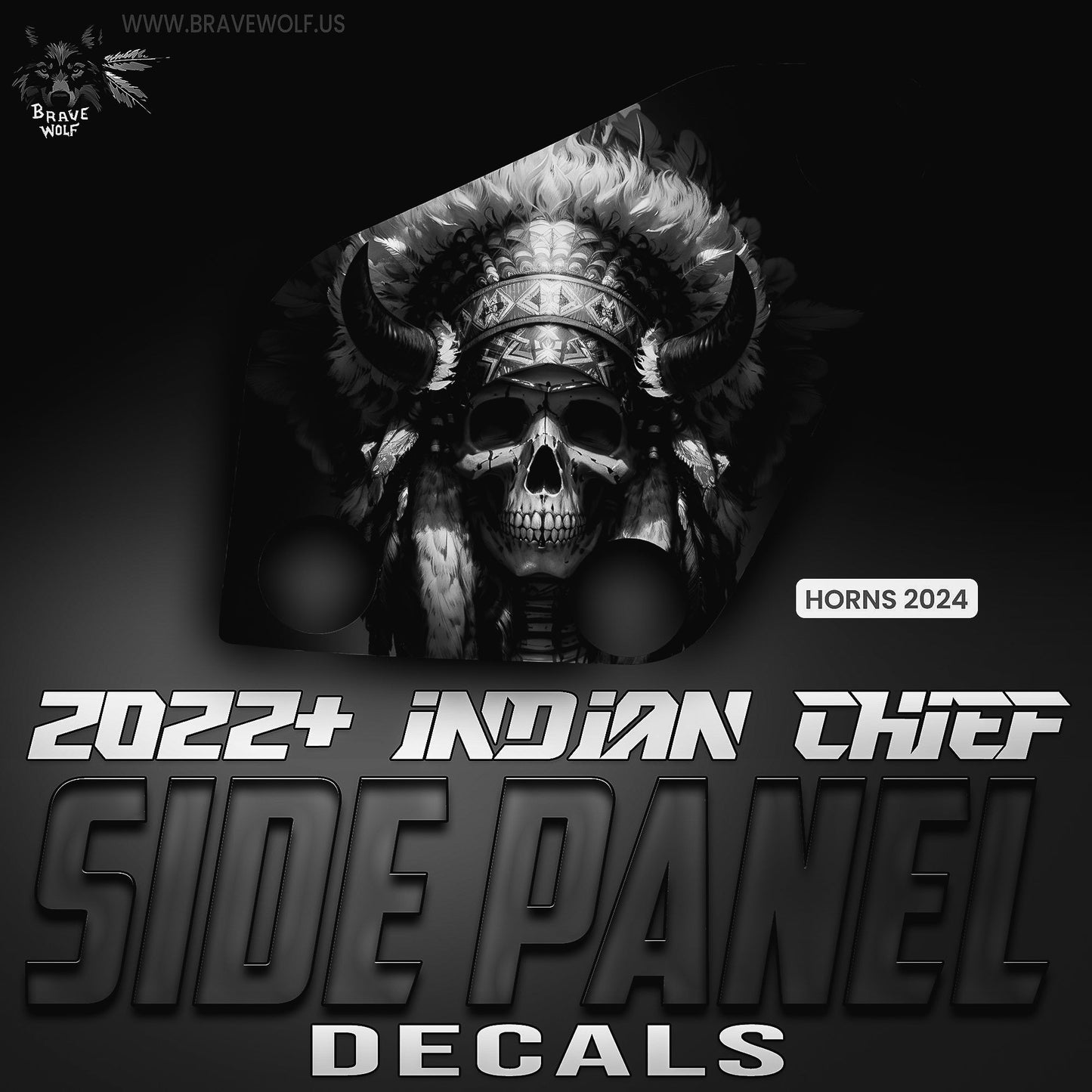 Horns 2024 - Indian Chief Side Panel Decal Set - B&W