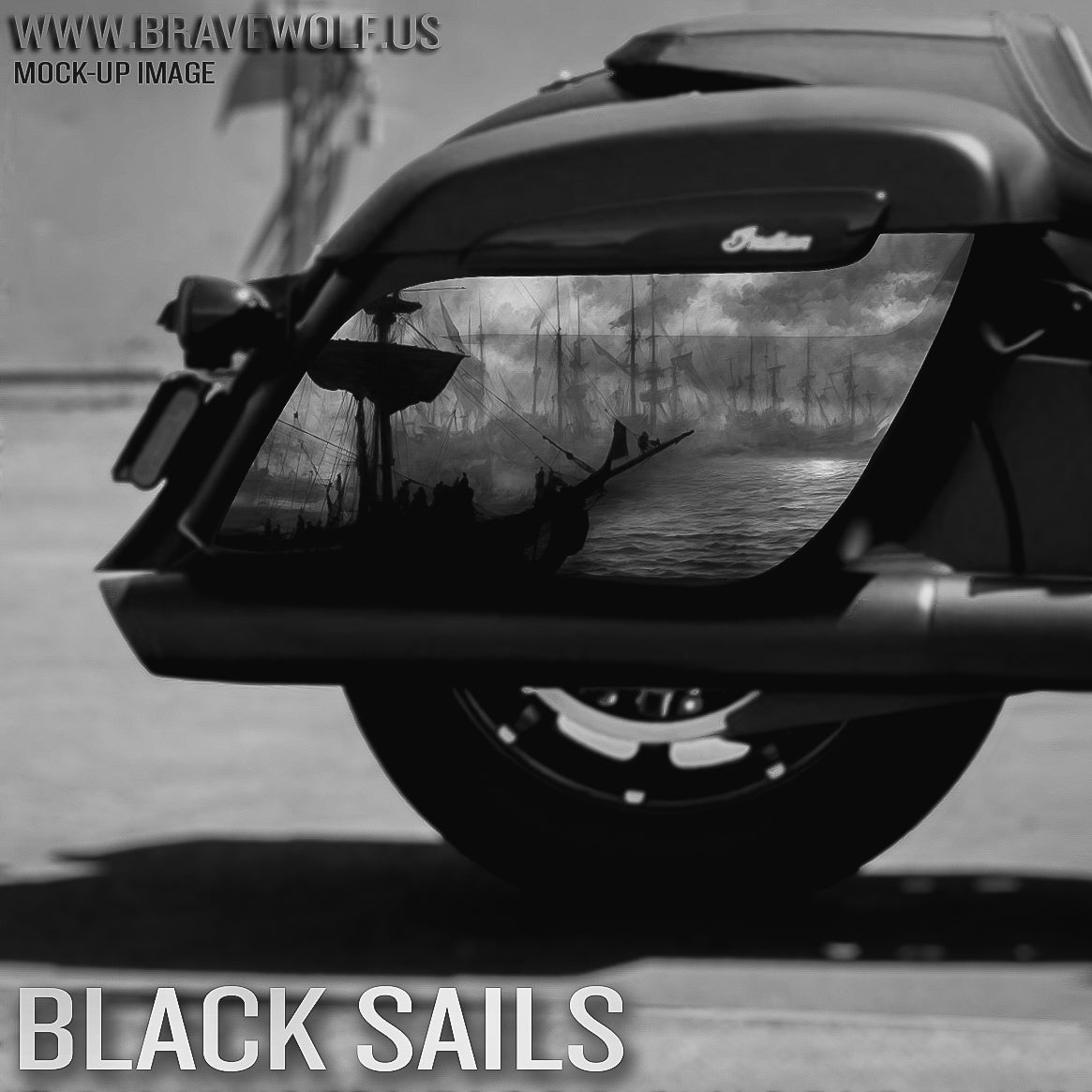 Saddlebag Decals-Black Sails-New Style Indian Bags-B&W