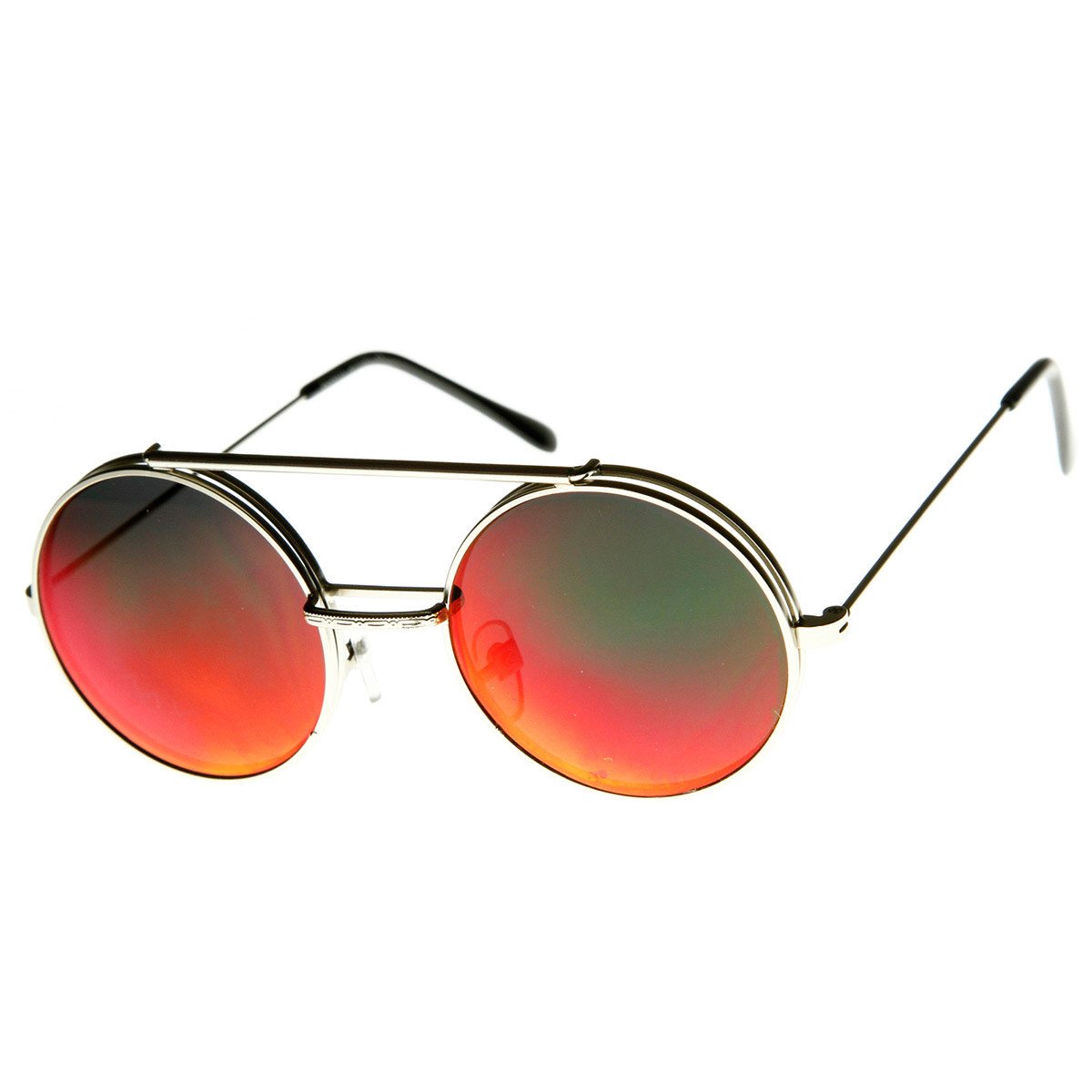 Retro Round Steampunk Mirrored Lens Flip Up Sunglasses 8966