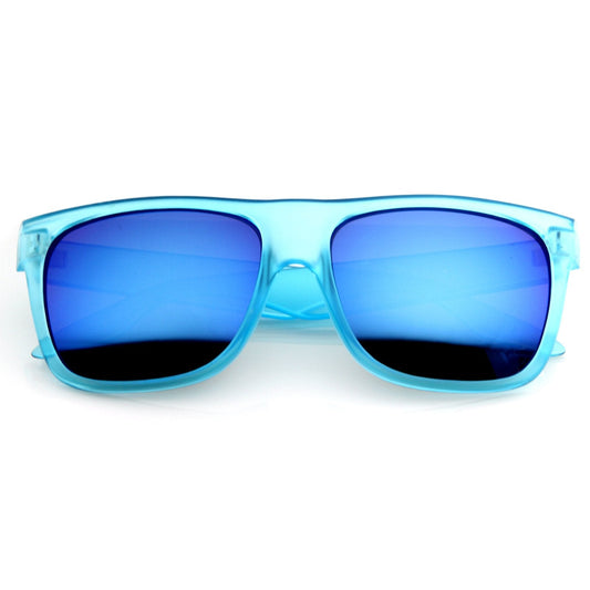 Frosted Retro Flat Top Candy Color Mirrored Lens Sunglasses 8610