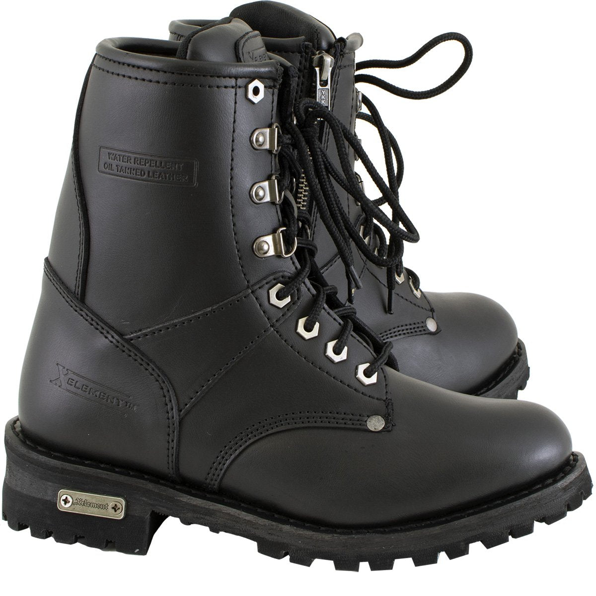 Xelement 2446 Women's 'Vigilant' Black Leather Logger Style Motorcycle Rider Boots with Inside Zipper