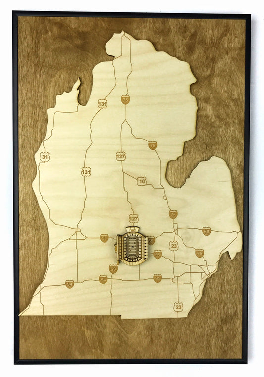 East Lansing, Michigan Wall Art State Map (Spartan Stadium)