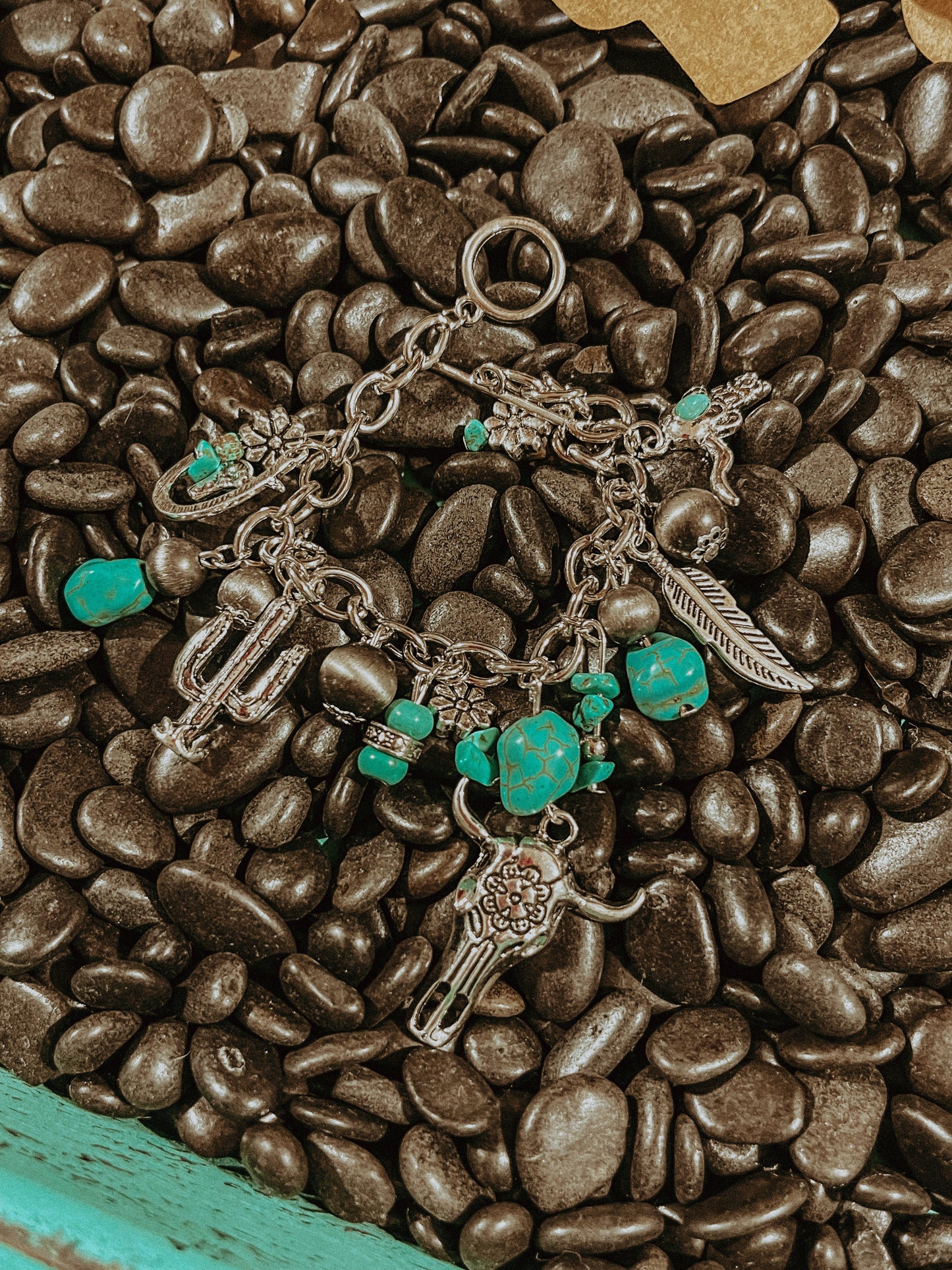 Loaded Turquoise Western Charm Bracelet