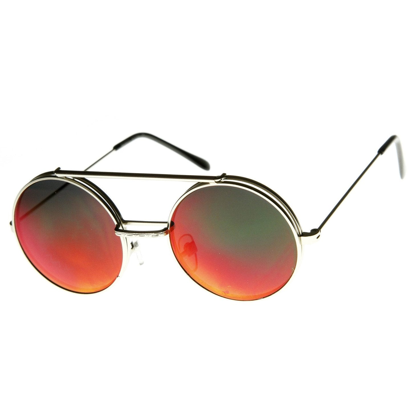 Retro Round Steampunk Mirrored Lens Flip Up Sunglasses 8966