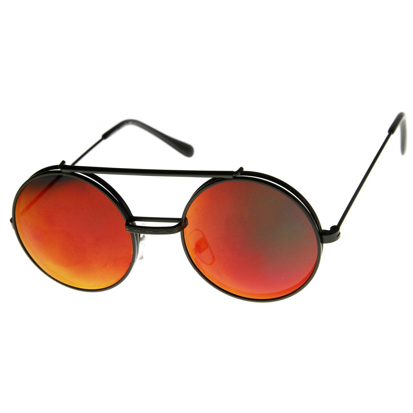 Retro Round Steampunk Mirrored Lens Flip Up Sunglasses 8966