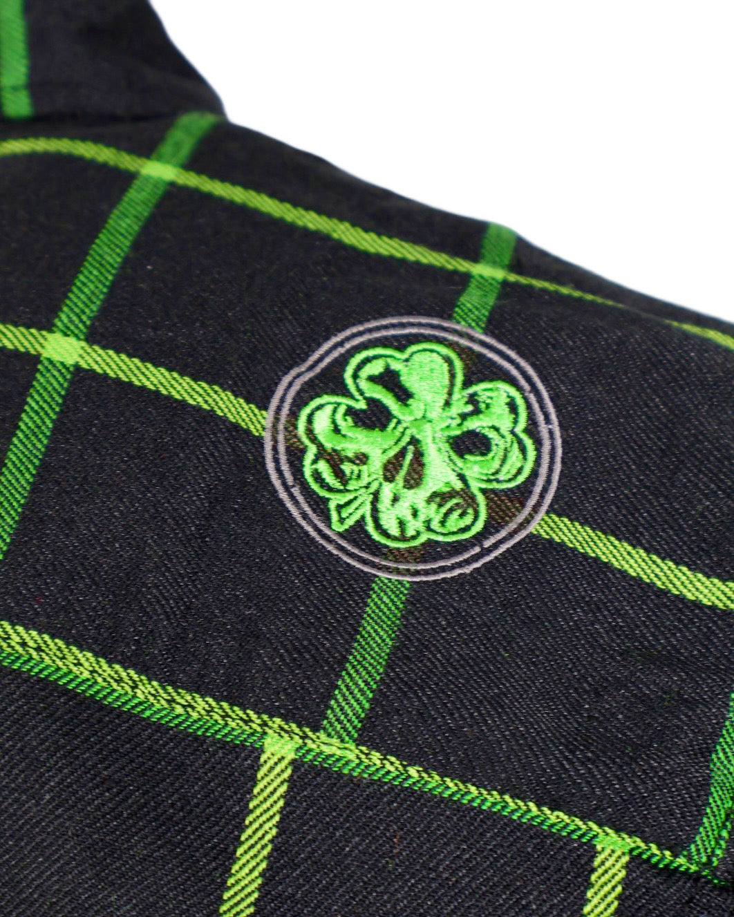 Black & Green Embroidered Lucky Flannel (Hidden Snap Collars)