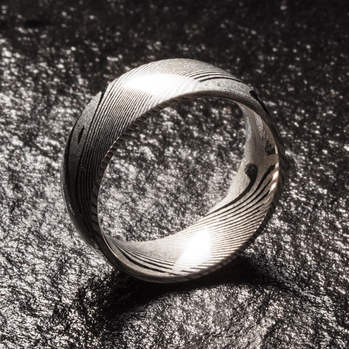 Wood Grain Damascus Steel Ring - Minimalist