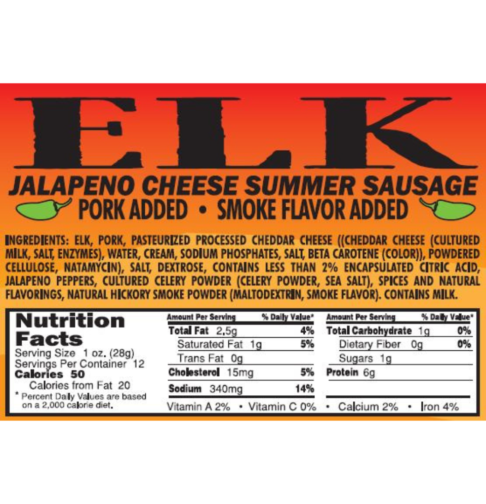 Elk Jalapeno Cheese Summer Sausage (12 oz.)