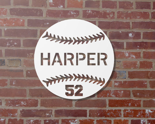 Baseball Personalized Round Metal Sign with Name and Number